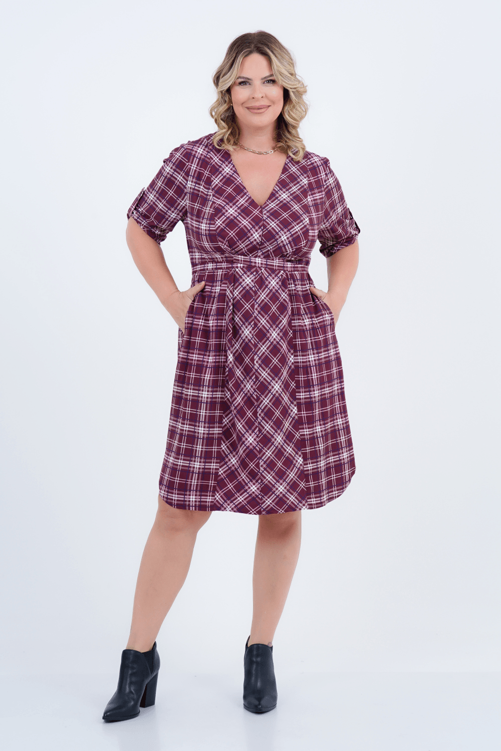Vestido Plus Size Feminino Médio Xadrez